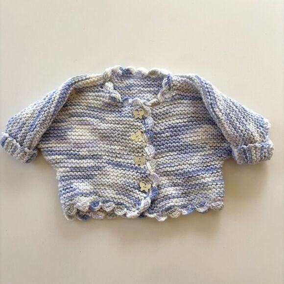 Handmade Knit Baby Sweater Cardigan Butterfly 0-3 mo - Picture 2 of 8